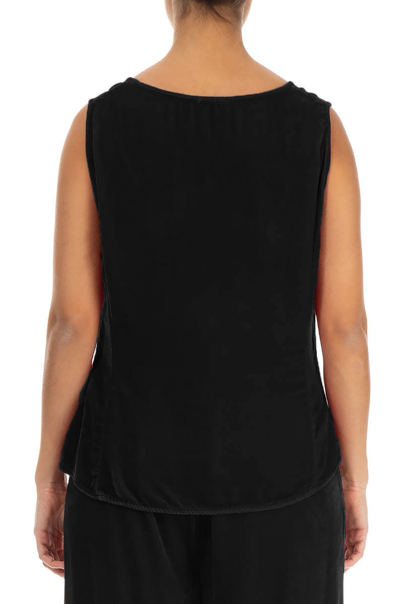 Sleeveless Black Silk Velvet Blouse 2