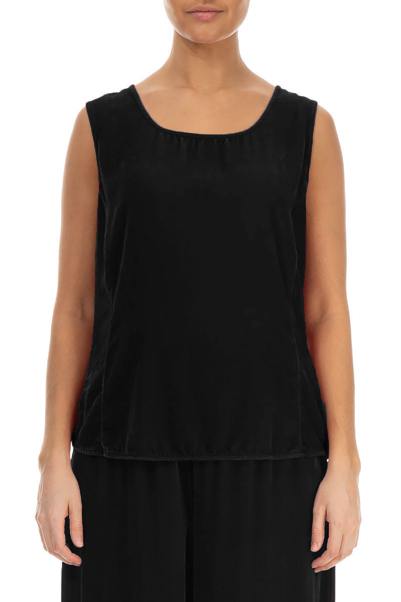 Sleeveless Black Silk Velvet Blouse 1