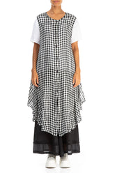 Sleeveless Black & White Check Gauze Linen Vest 1