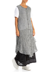 Sleeveless Black & White Check Gauze Linen Vest 3