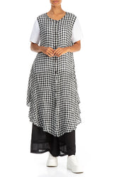 Sleeveless Black & White Check Gauze Linen Vest 4