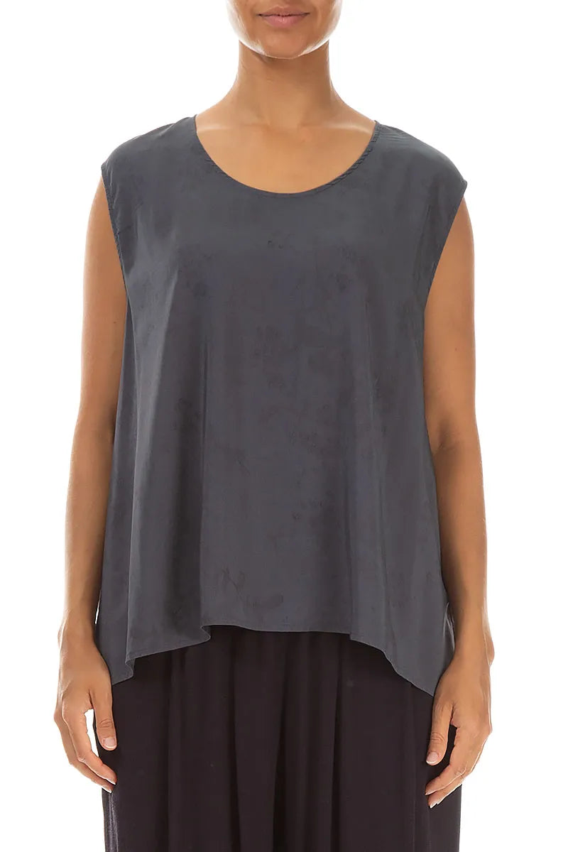 Sleeveless Blossom Graphite Silk Bamboo Blouse 1