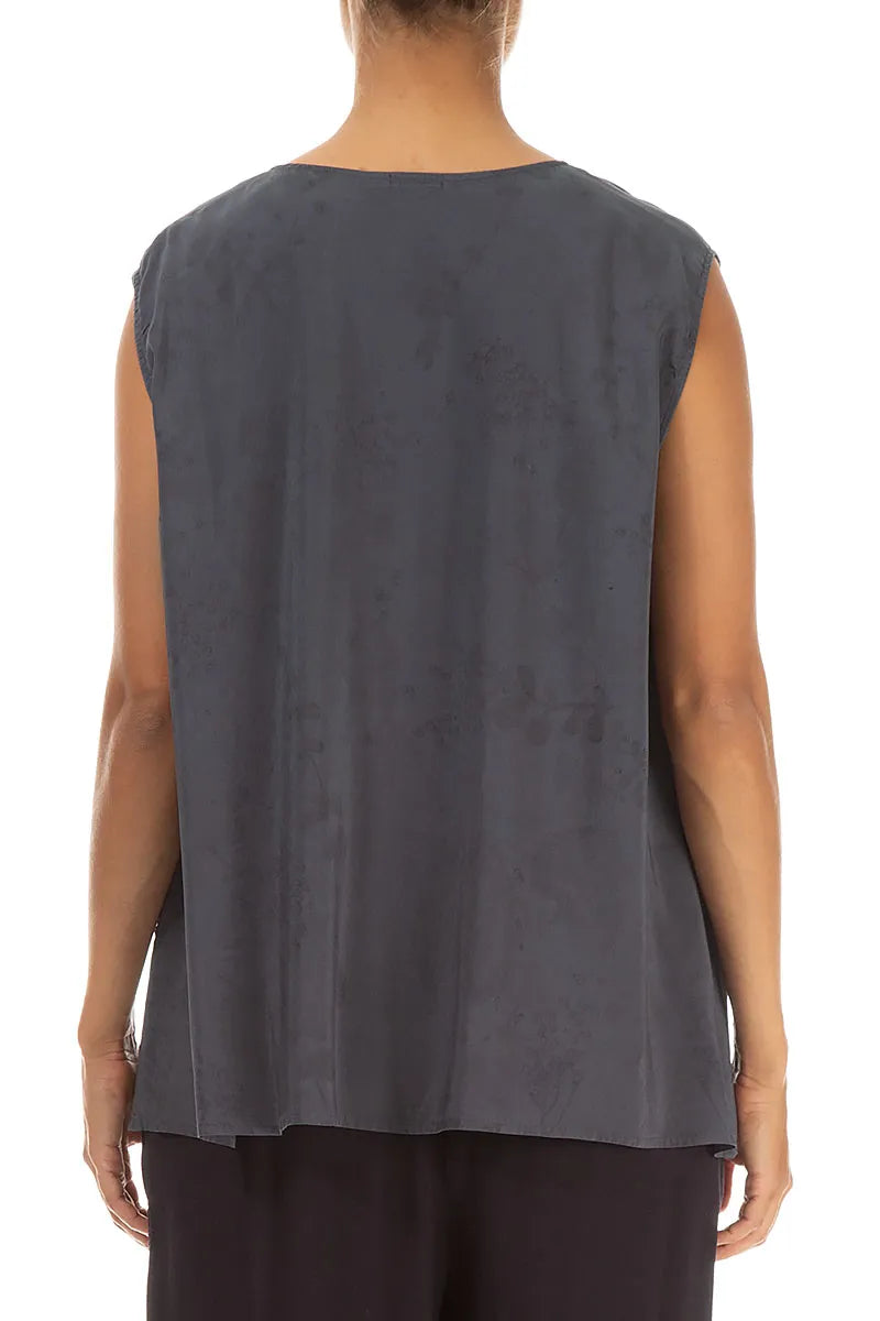 Sleeveless Blossom Graphite Silk Bamboo Blouse 2