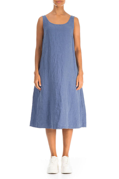 Sleeveless Blue Nova Linen Dress 1