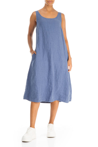 Sleeveless Blue Nova Linen Dress 4