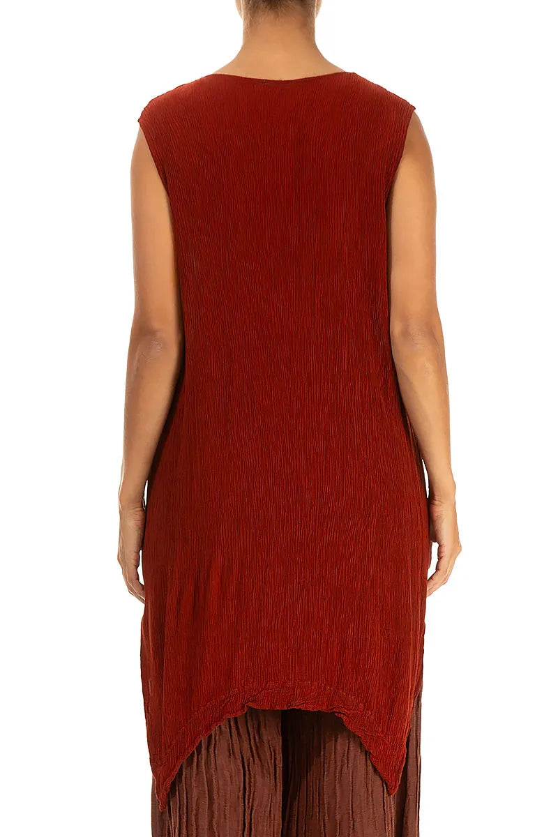 Tunique sans manches en soie et Viscose couleur brique