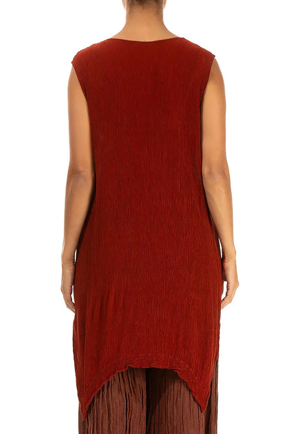Tunique sans manches en soie et Viscose couleur brique