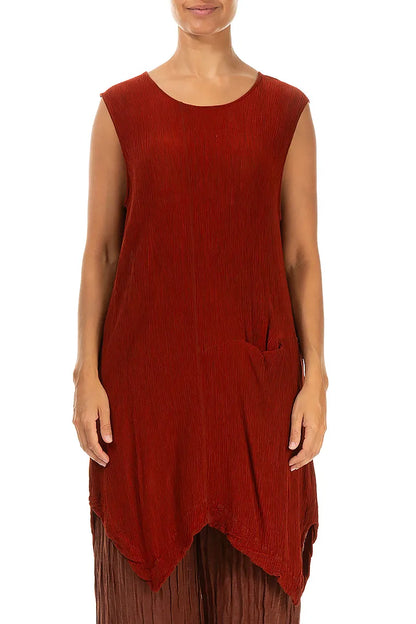 Tunique sans manches en soie et Viscose couleur brique