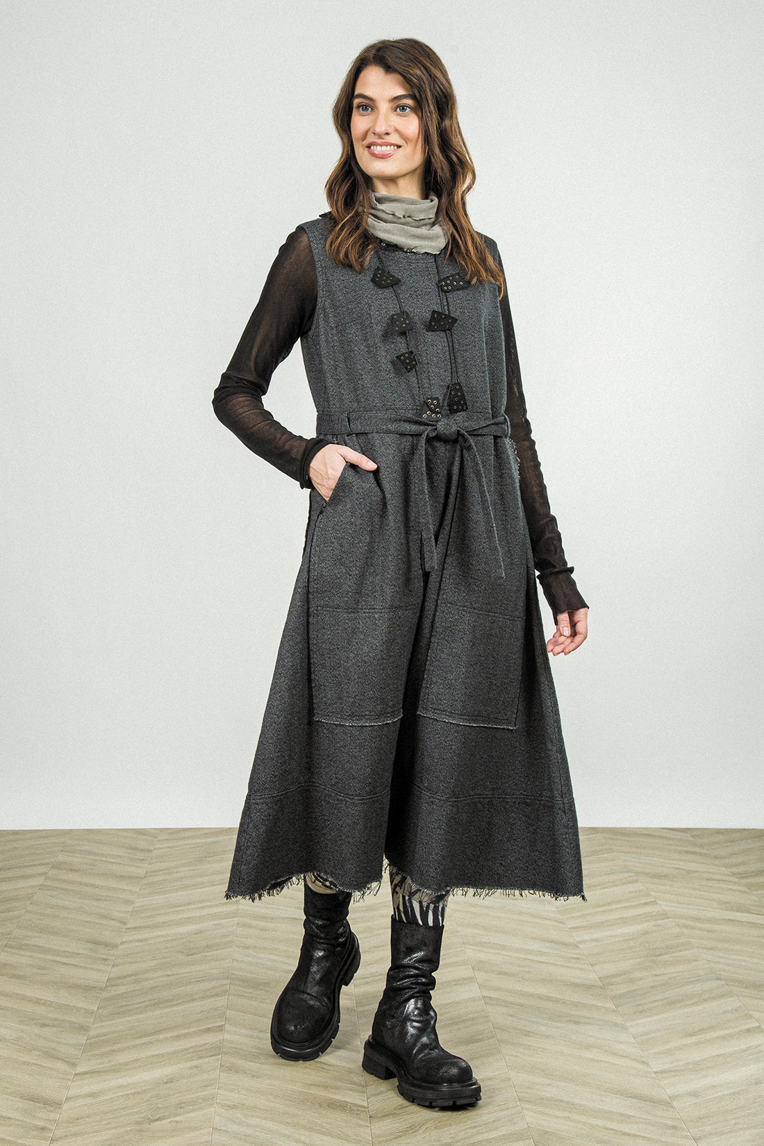 Sleeveless Charcoal Wool Dress 1