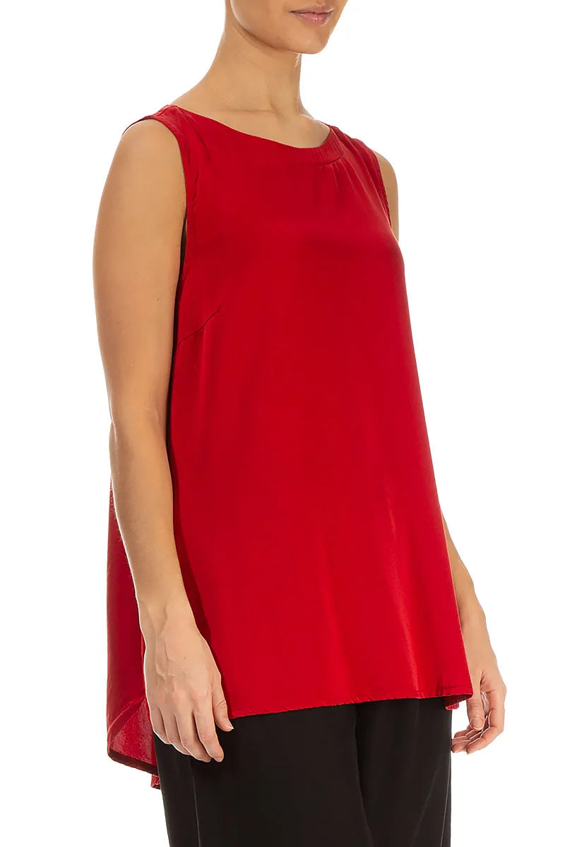 Sleeveless Cherry Red Silk Top 3
