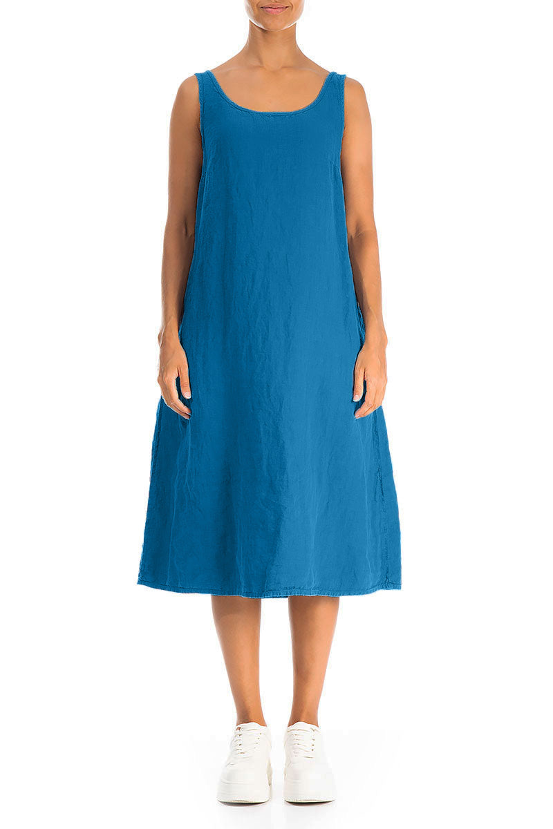 Sleeveless Cobalt Blue Linen Dress 1