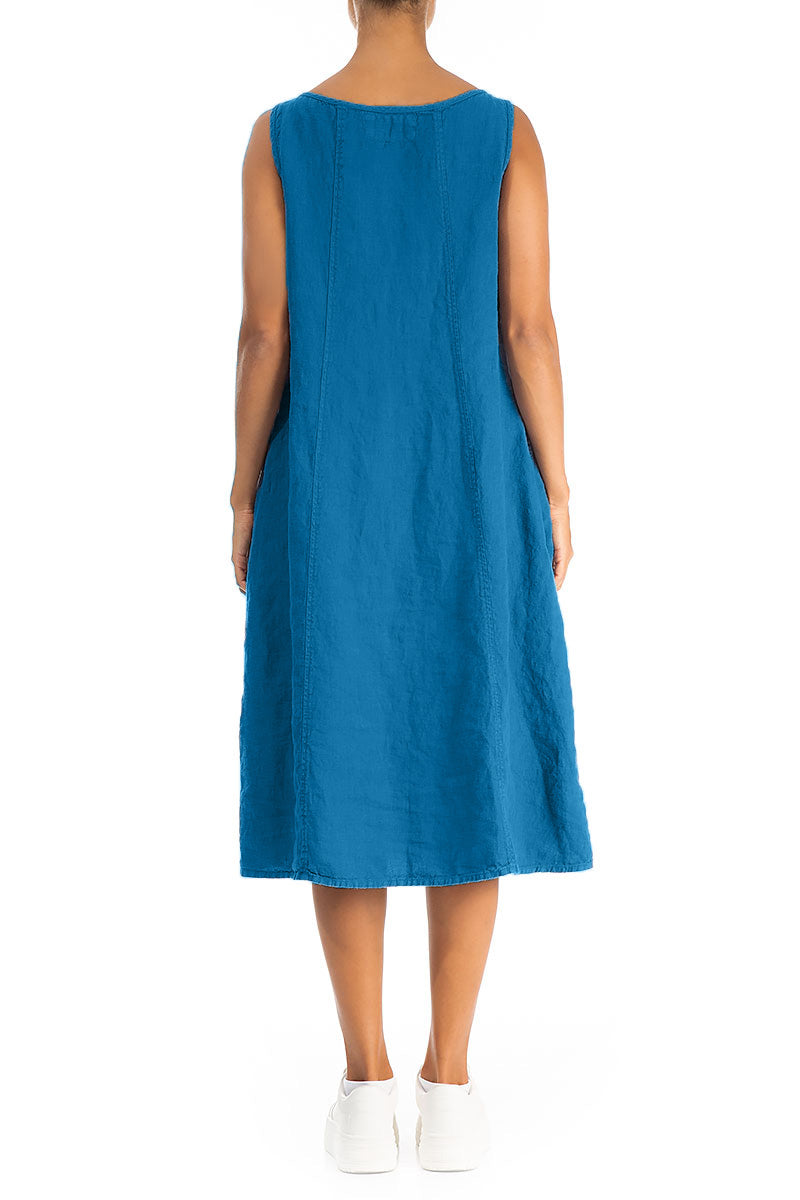 Sleeveless Cobalt Blue Linen Dress 2