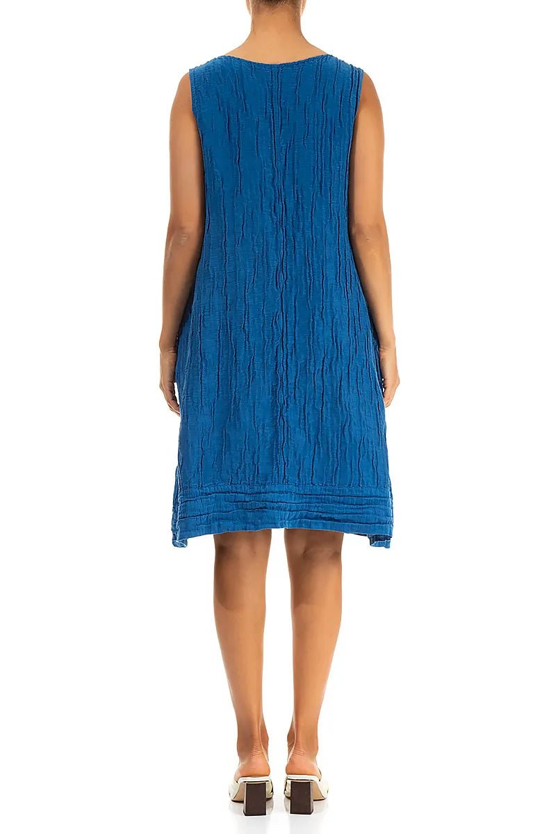 Sleeveless Crinkled Cobalt Blue Silk Linen Tunic Dress