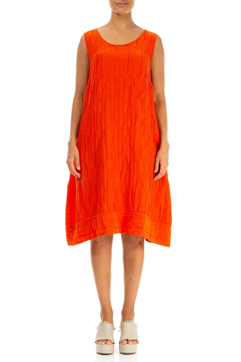 Sleeveless Crinkled Flame Orange Silk Linen Tunic Dress 2