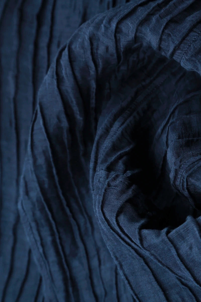 Sleeveless Crinkled Navy Silk Linen Tunic Dress 5