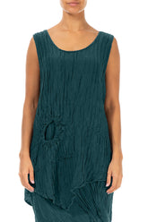 Sleeveless Crinkled Peacock Silk Linen Tunic 1