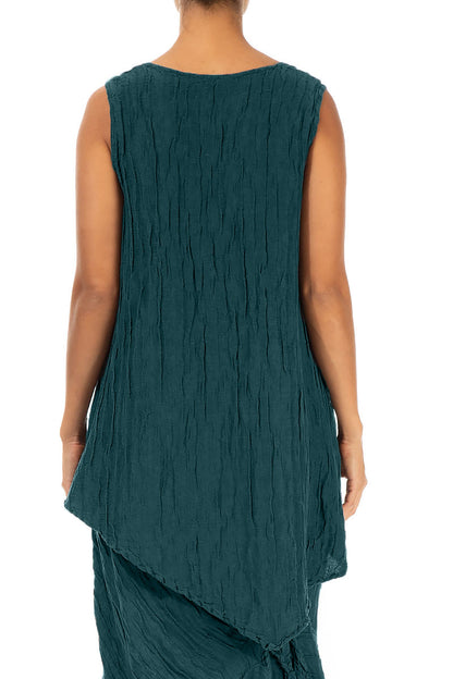 Sleeveless Crinkled Peacock Silk Linen Tunic 2