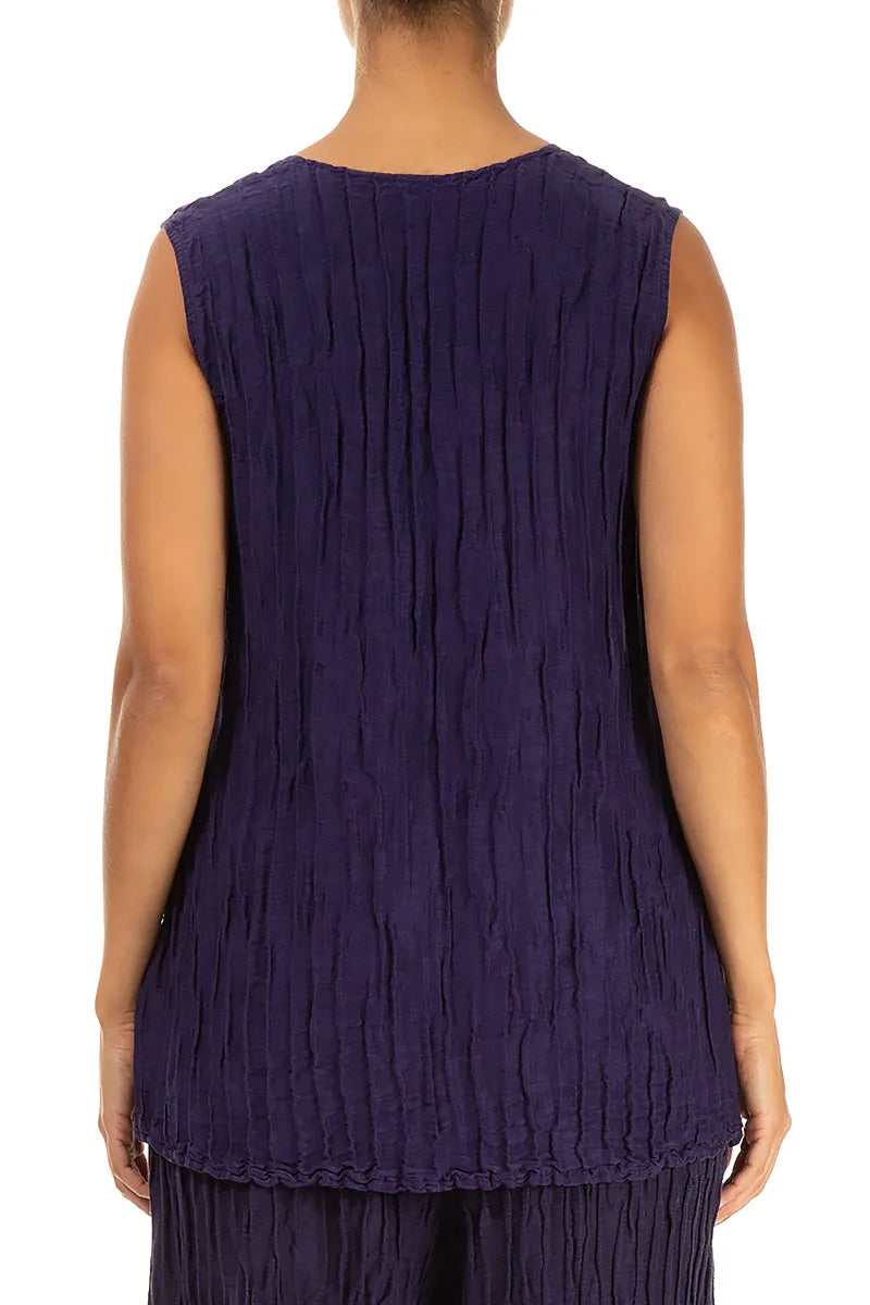 Sleeveless Crinkled Royal Purple Silk Linen Top 2