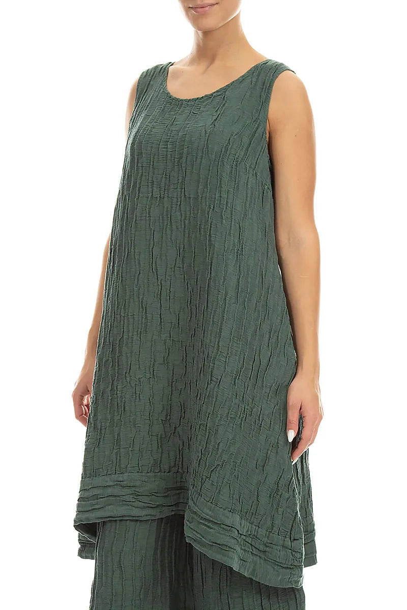 Sleeveless Crinkled Sage Silk Linen Tunic Dress 3