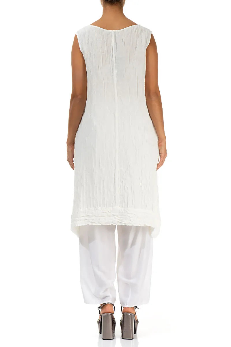 Sleeveless Crinkled White Silk Linen Tunic Dress 2