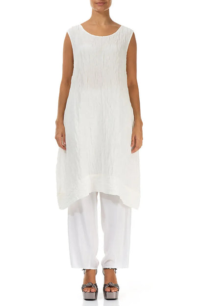 Sleeveless Crinkled White Silk Linen Tunic Dress 1