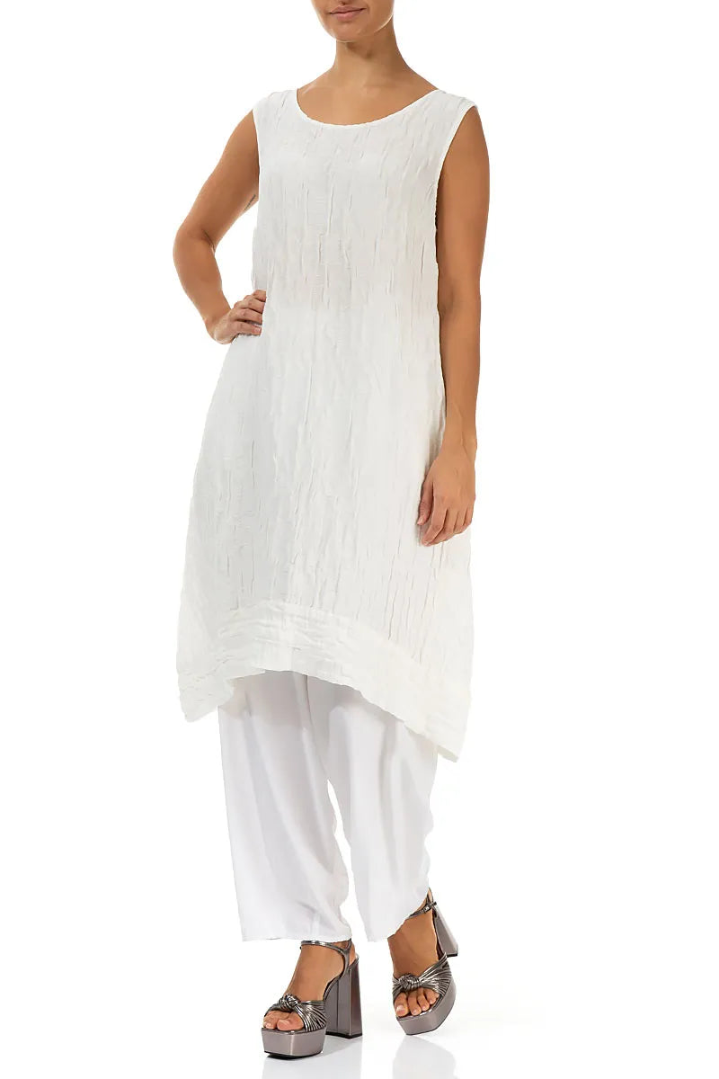 Sleeveless Crinkled White Silk Linen Tunic Dress 4