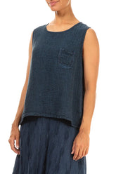 Sleeveless Denim Teal Mélange Linen Top 3