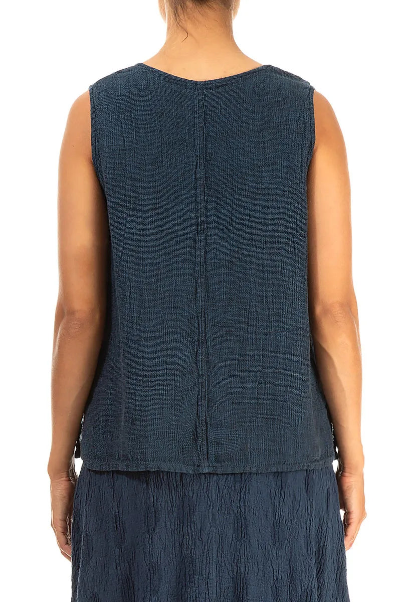 Sleeveless Denim Teal Mélange Linen Top 2