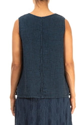 Sleeveless Denim Teal Mélange Linen Top 2