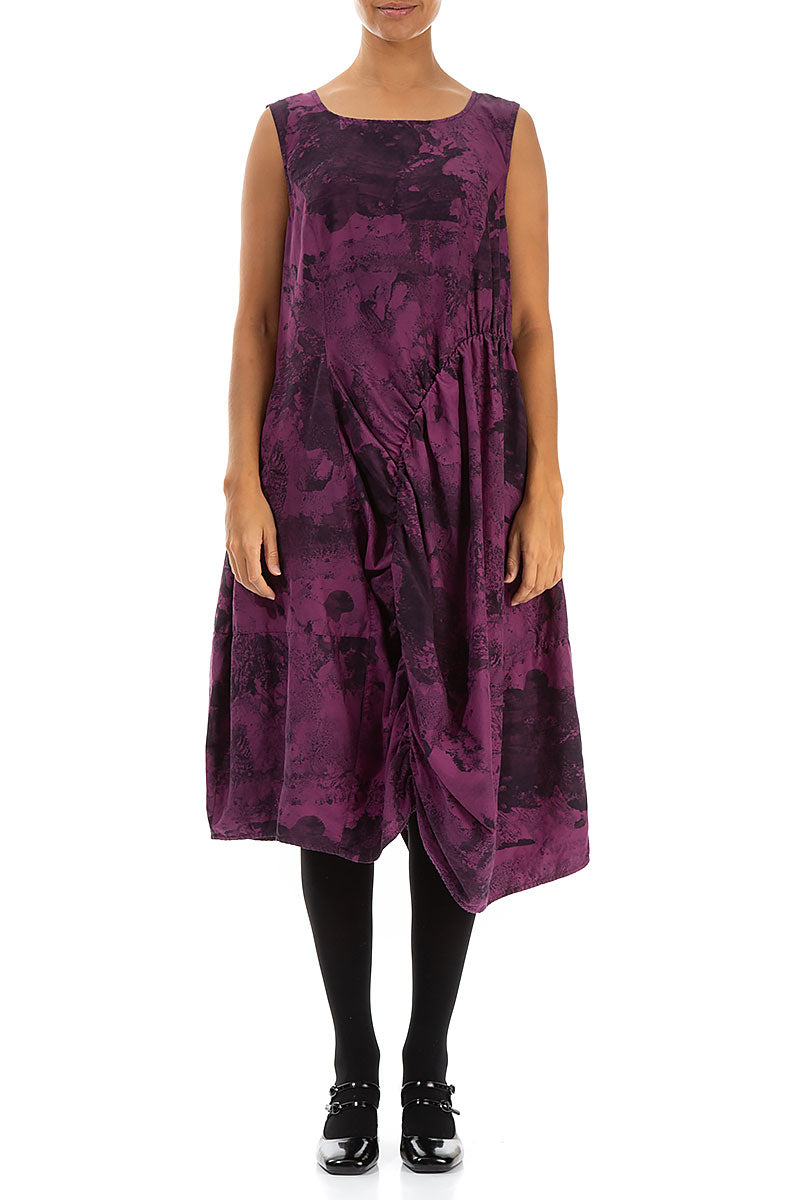 Sleeveless Draped Magenta Alabaster Silk Cotton Dress 1