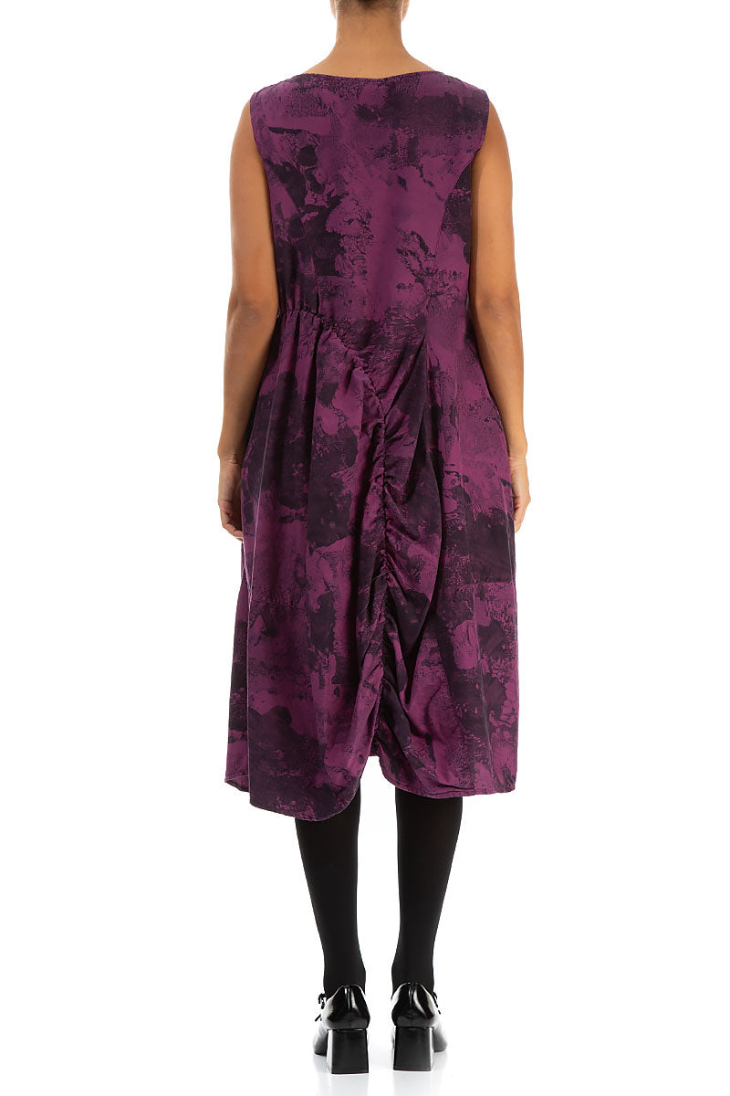Sleeveless Draped Magenta Alabaster Silk Cotton Dress 2