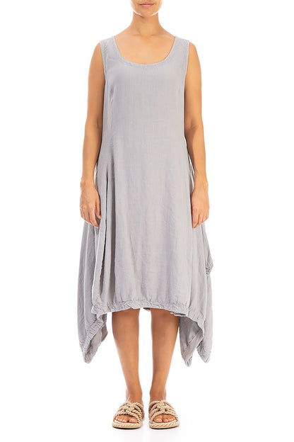 Sleeveless Dropped Edge Light Grey Linen Dress 1