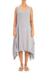Sleeveless Dropped Edge Light Grey Linen Dress 1