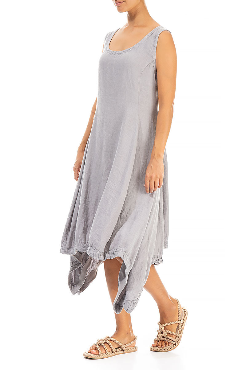 Sleeveless Dropped Edge Light Grey Linen Dress 3