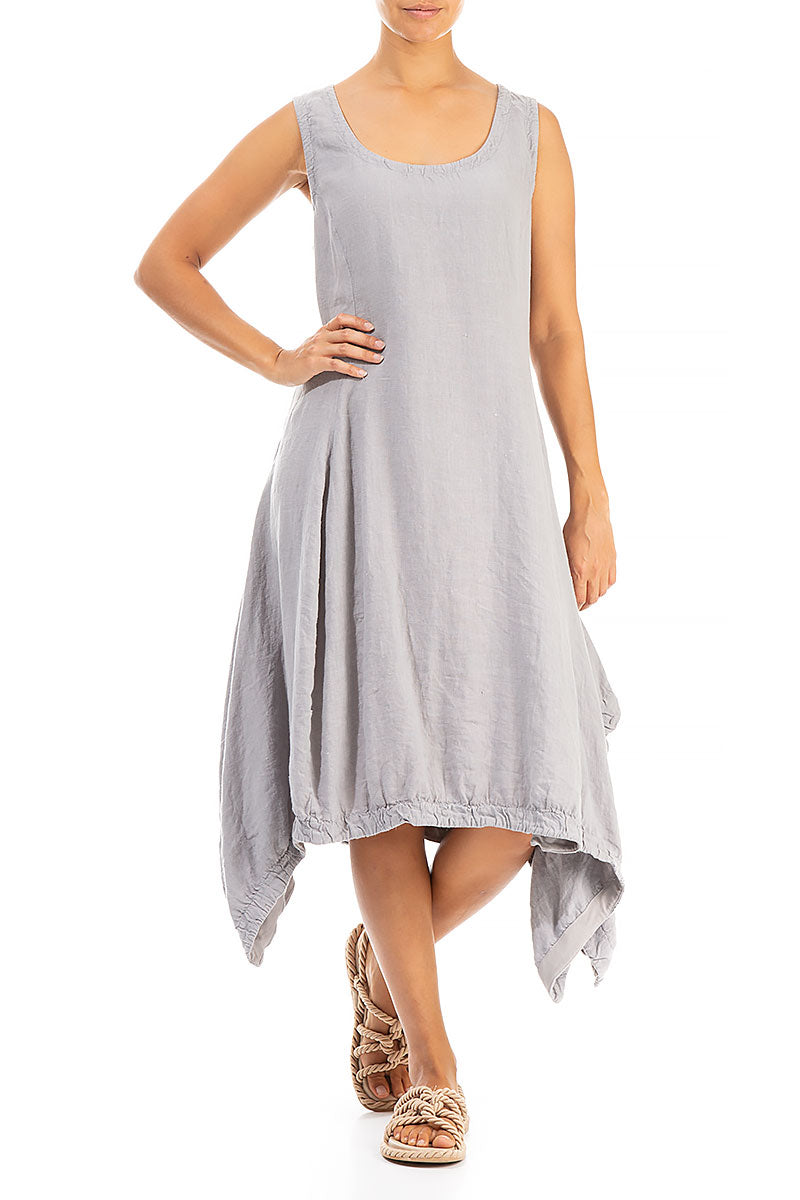 Sleeveless Dropped Edge Light Grey Linen Dress 4