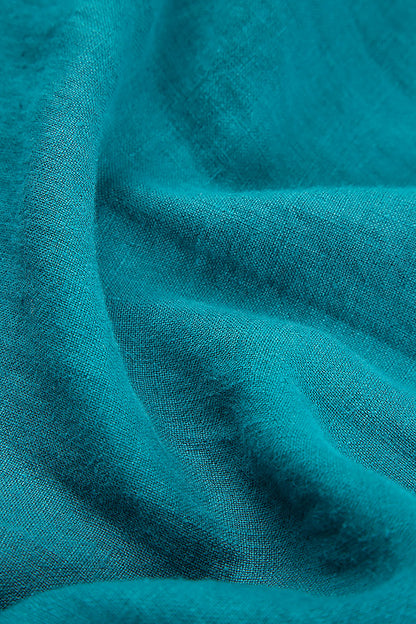 Sleeveless Dropped Edge Teal Linen Dress 5