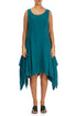 Sleeveless Dropped Edge Teal Linen Dress 1