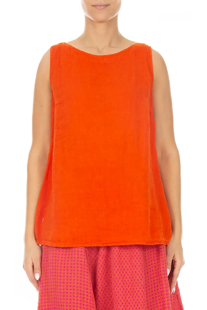 Sleeveless Flame Orange Linen Top 1