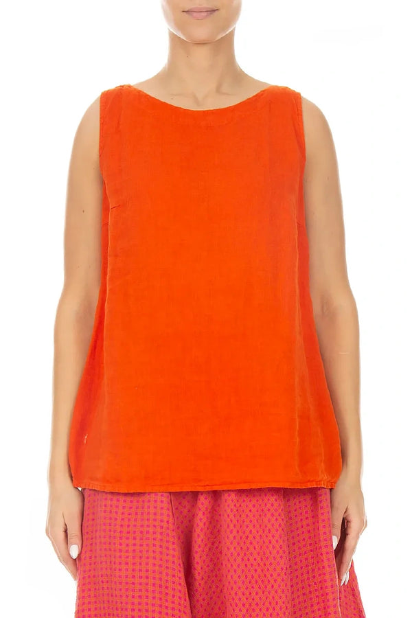 Sleeveless Flame Orange Linen Top 1