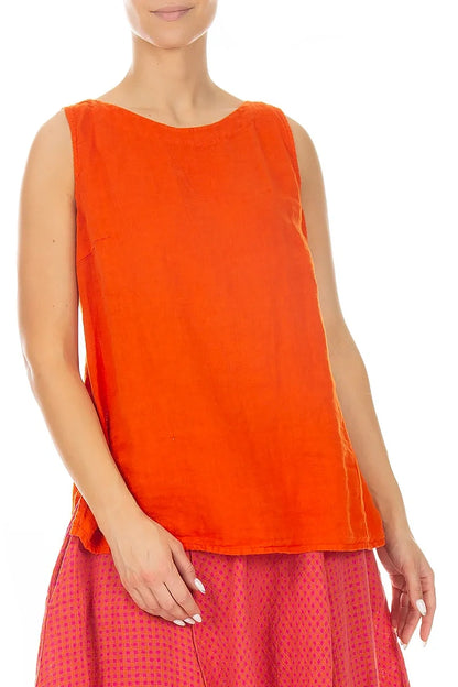 Sleeveless Flame Orange Linen Top 4