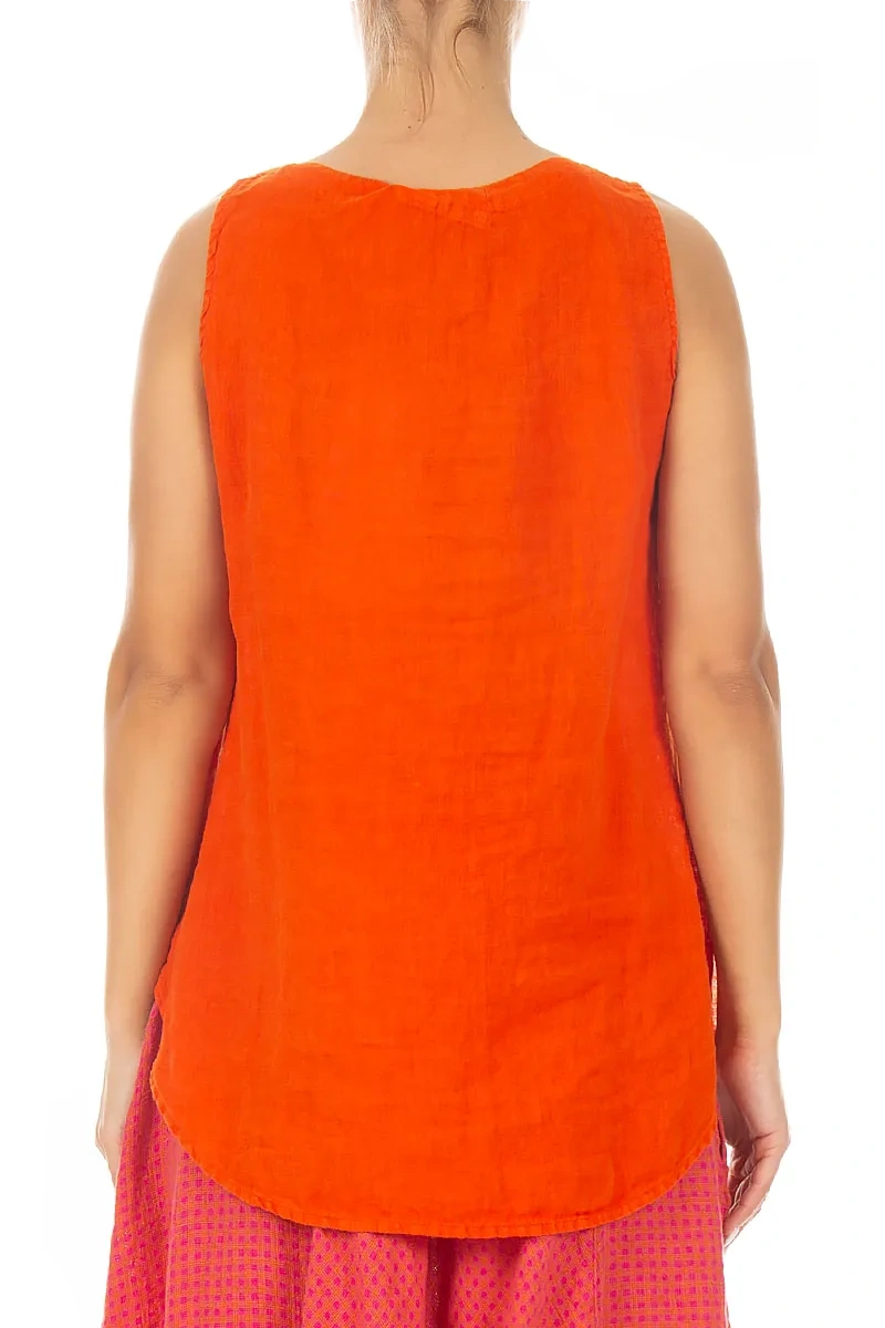 Sleeveless Flame Orange Linen Top 2
