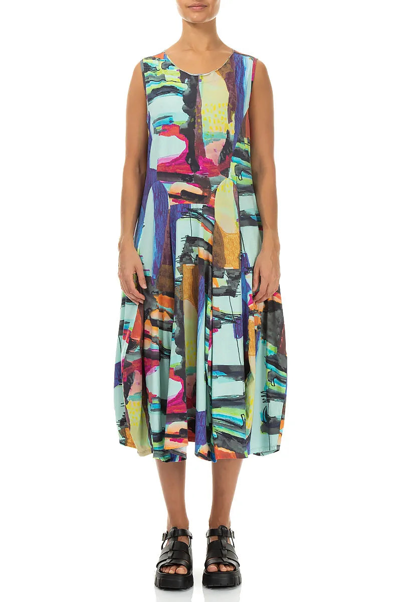 Sleeveless Flared Abstract Cotton Dress 2