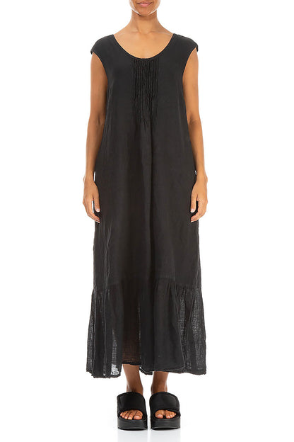 Sleeveless Flared Black Linen Dress 1