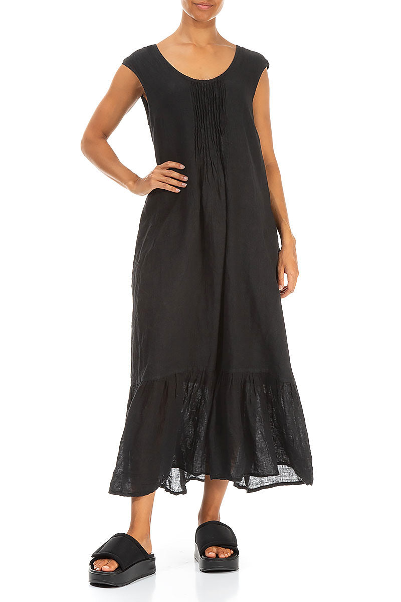 Sleeveless Flared Black Linen Dress 4
