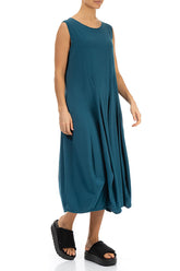 Sleeveless Flared Dark Teal Cotton Dress 3