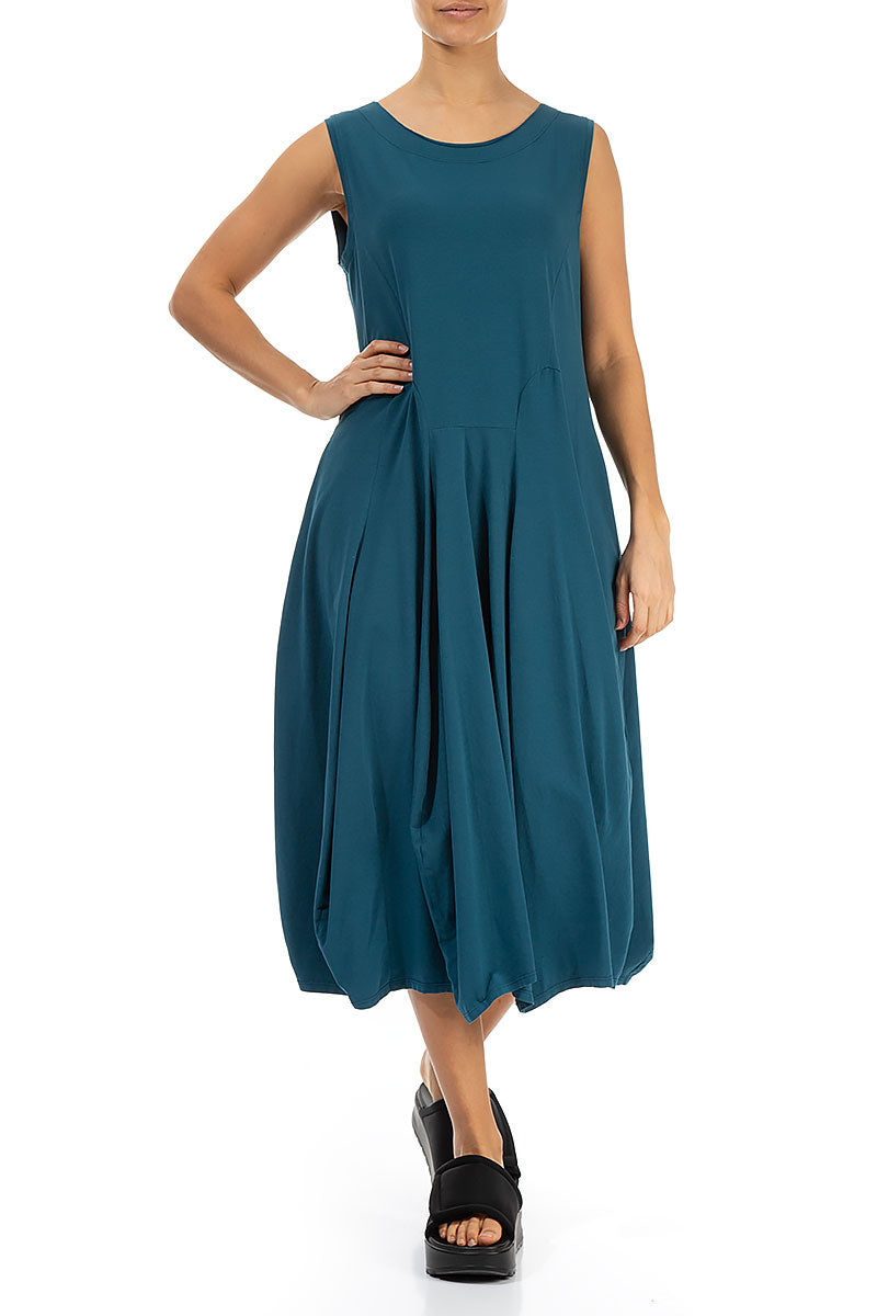 Sleeveless Flared Dark Teal Cotton Dress 4