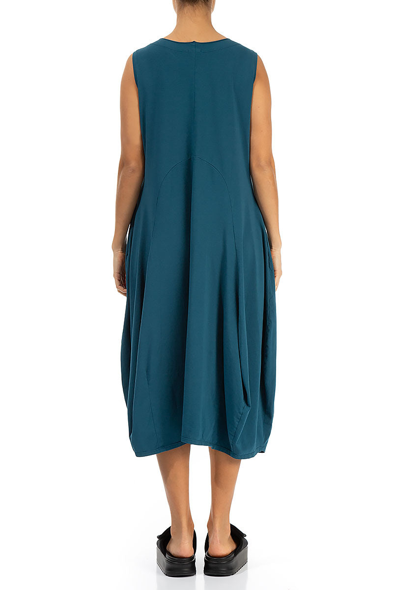 Sleeveless Flared Dark Teal Cotton Dress 2