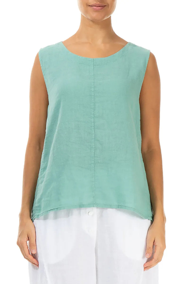 Sleeveless Flared Mint Linen Top 1
