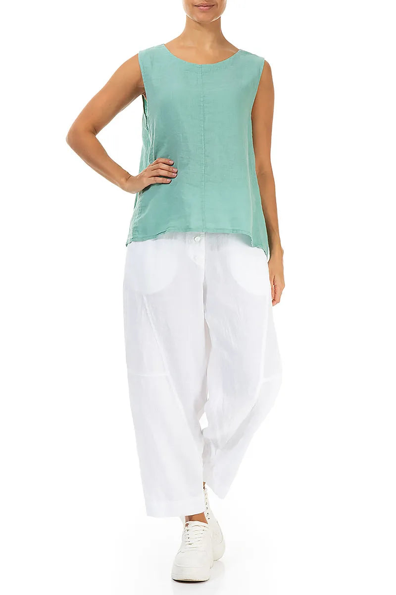 Sleeveless Flared Mint Linen Top 4