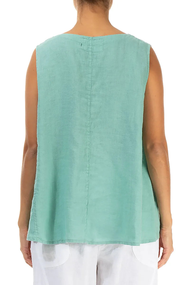 Sleeveless Flared Mint Linen Top 2